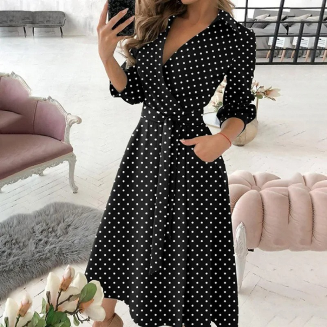 Women’s Long Sleeve Button-Down Dress – Waist Tie
