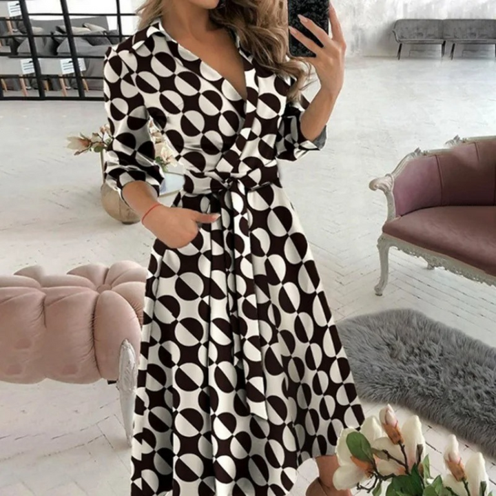 Women’s Long Sleeve Button-Down Dress – Waist Tie