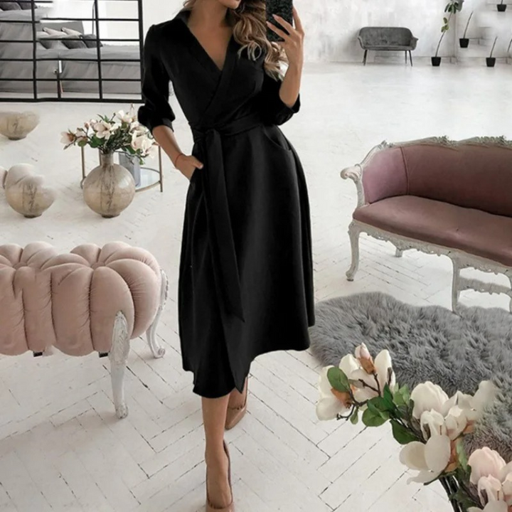 Women’s Long Sleeve Button-Down Dress – Waist Tie