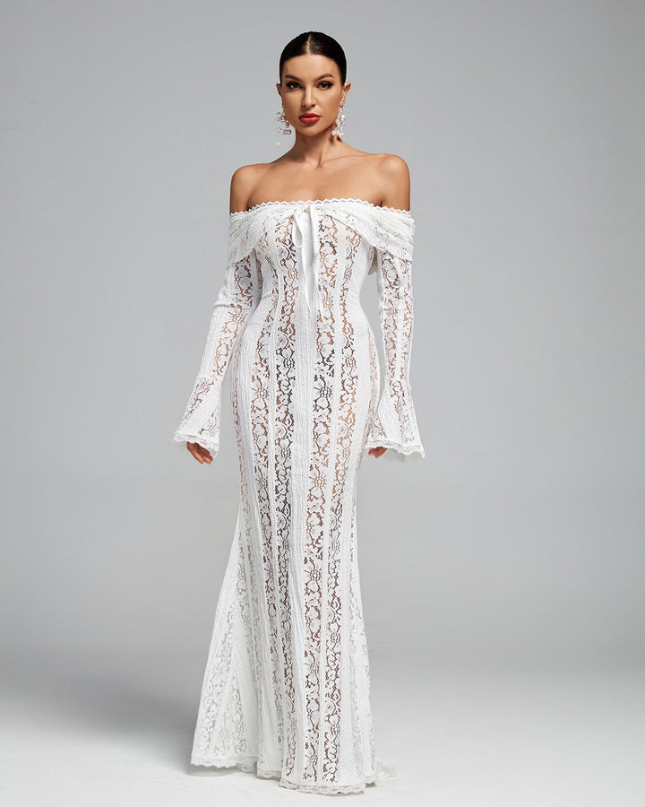 Luxe Off-Shoulder Maxi Dress in Lace