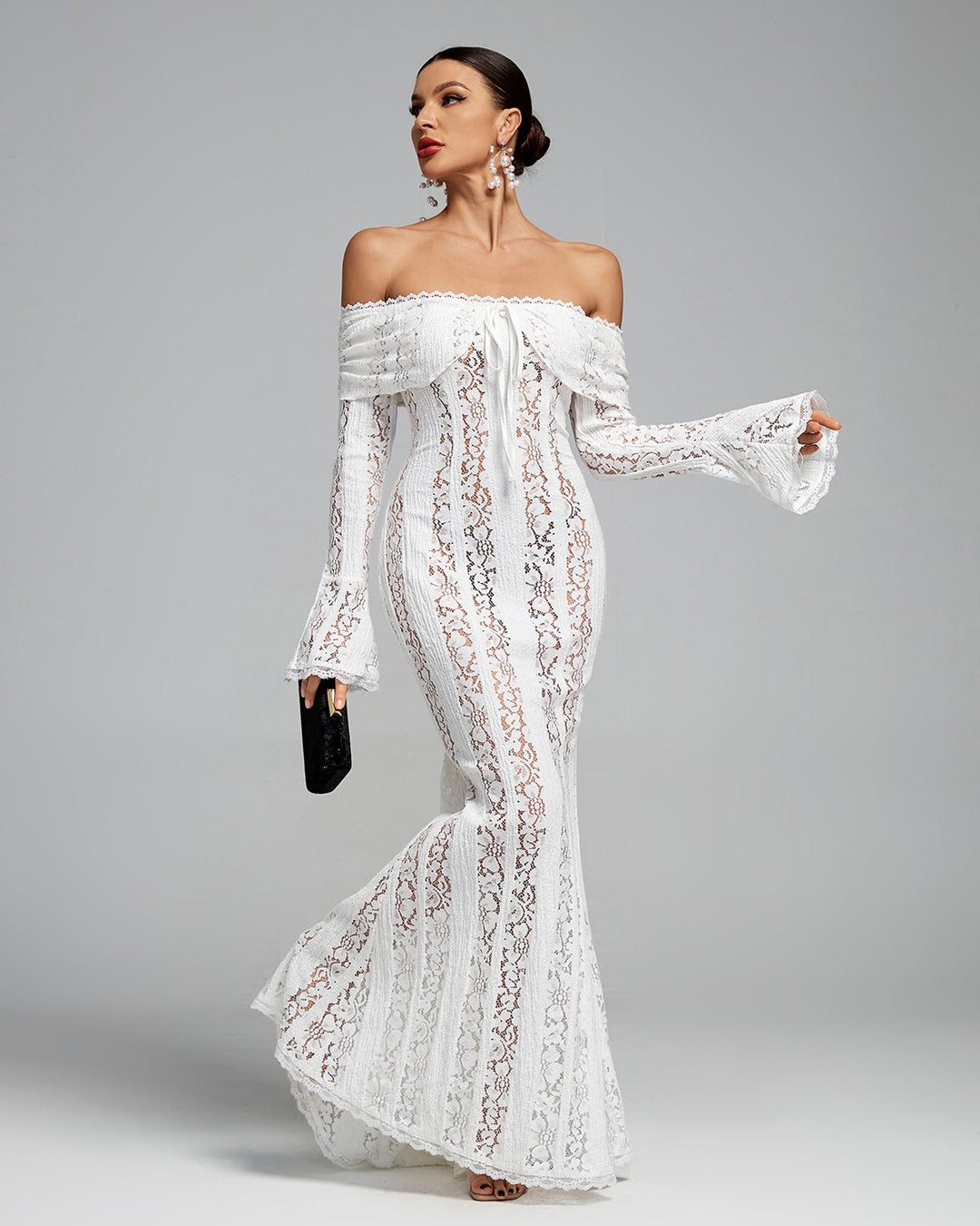 Luxe Off-Shoulder Maxi Dress in Lace