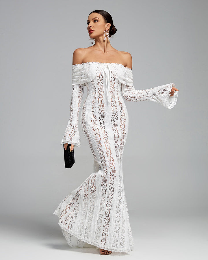 Luxe Off-Shoulder Maxi Dress in Lace