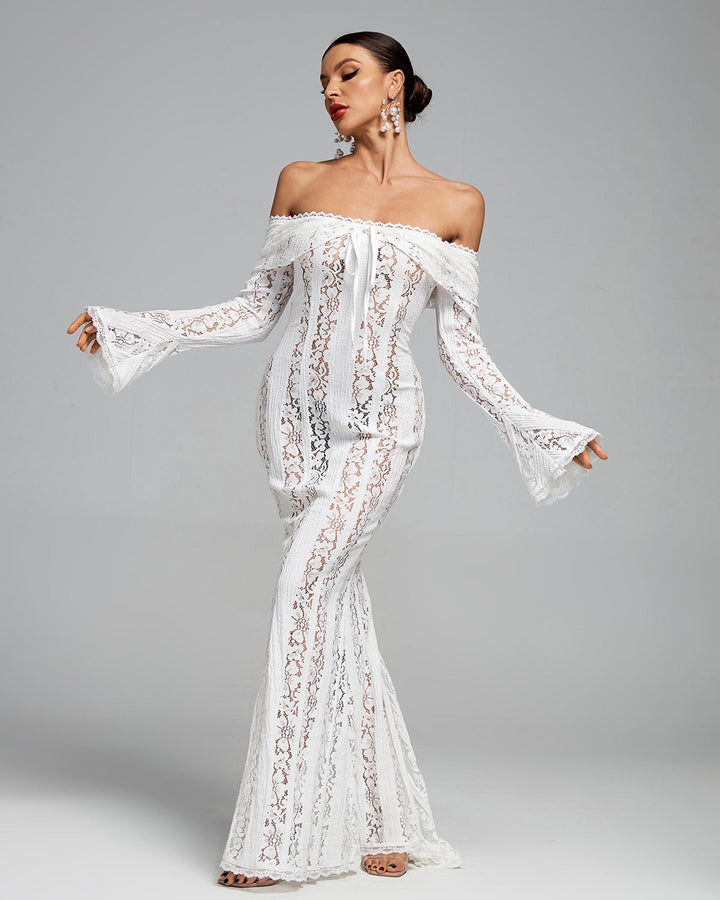 Luxe Off-Shoulder Maxi Dress in Lace