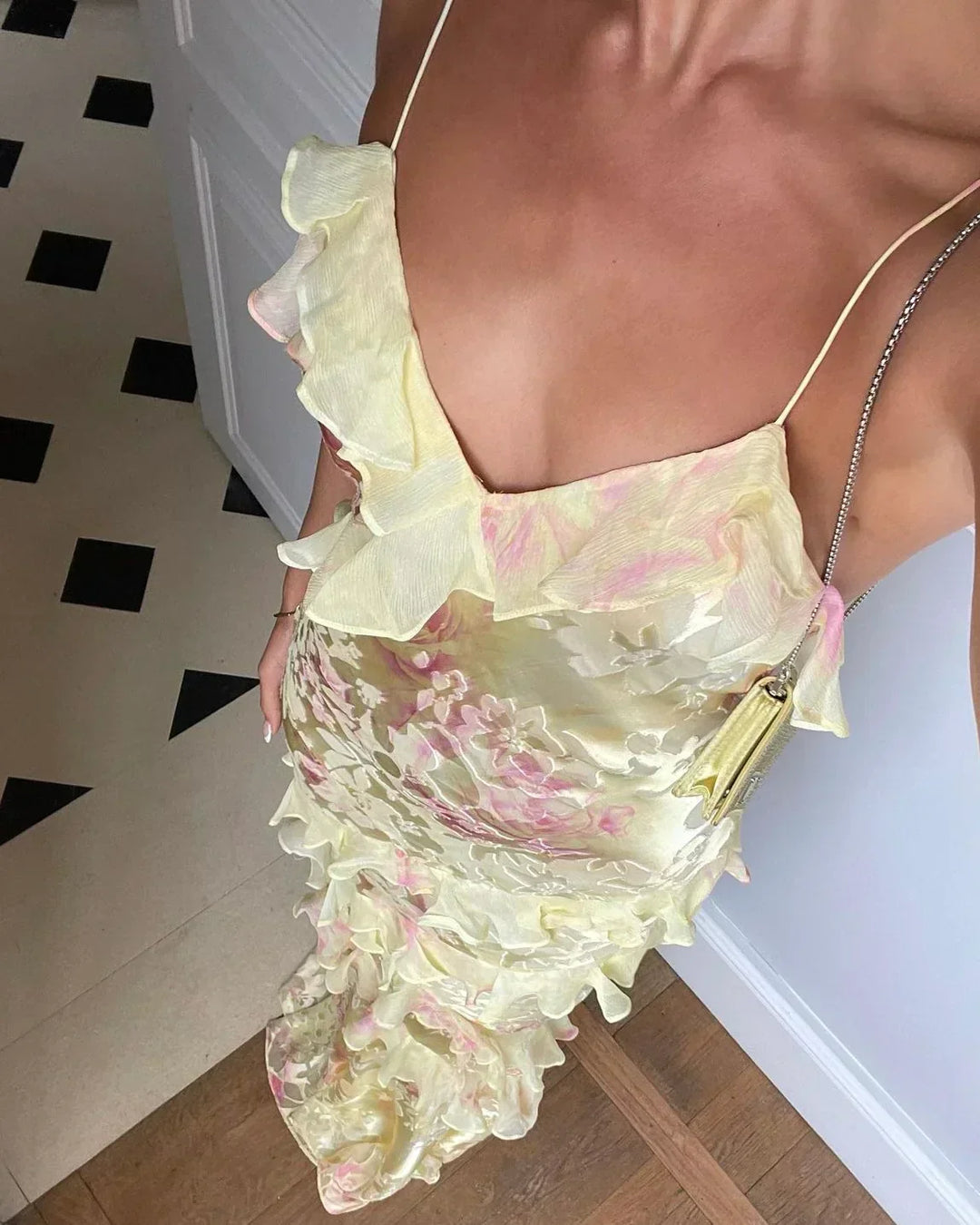 Floral Dress with Ruffles and Romantic Fit for Women