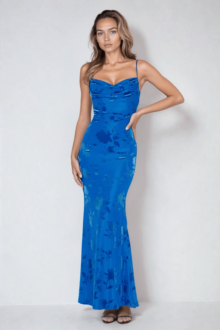 Floral Strap Maxi Dress in Royal Blue