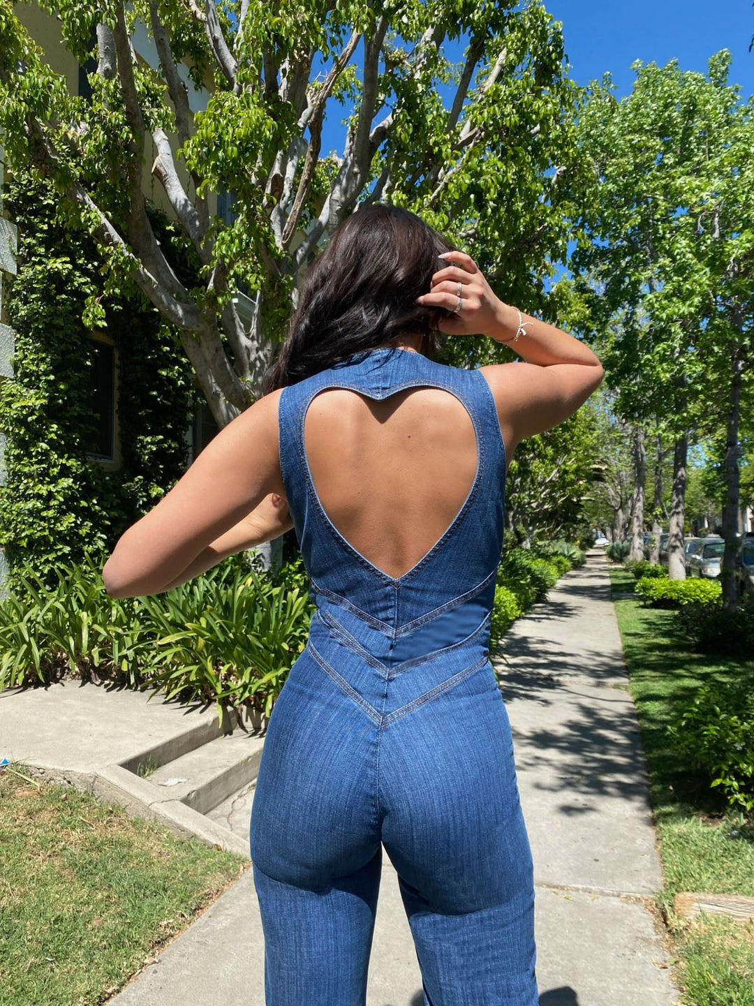 Denim Jumpsuit with Heart-Shaped Cut-Out