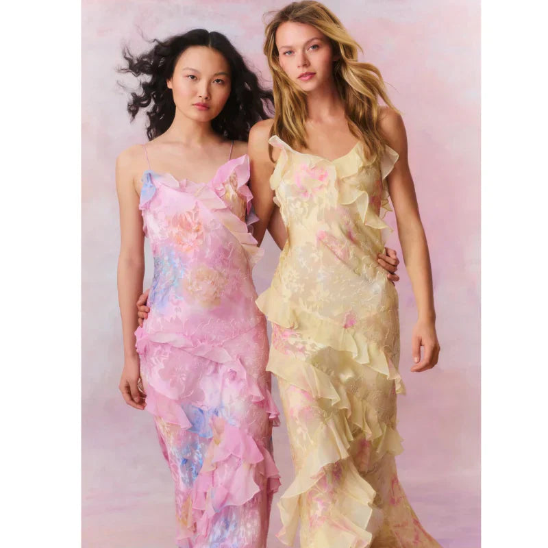 Floral Dress with Ruffles and Romantic Fit for Women