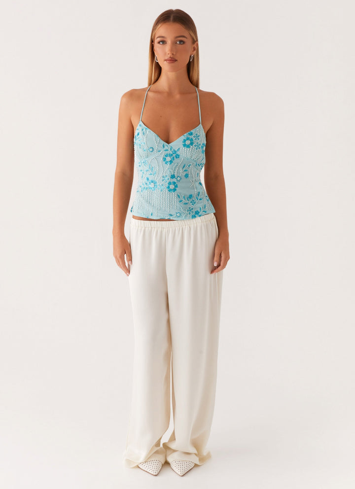Party Top with Pearls and Spaghetti Straps
