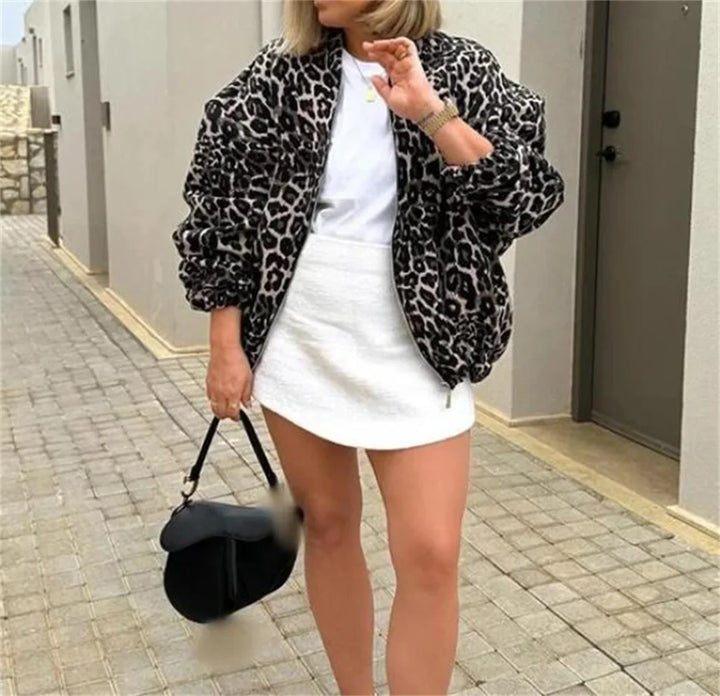 Bomber Jacket with Leopard Print