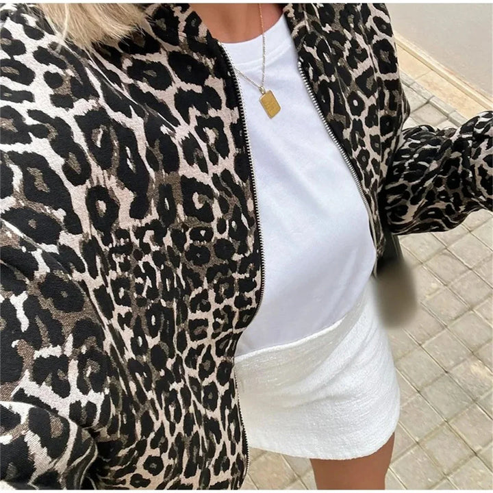 Bomber Jacket with Leopard Print