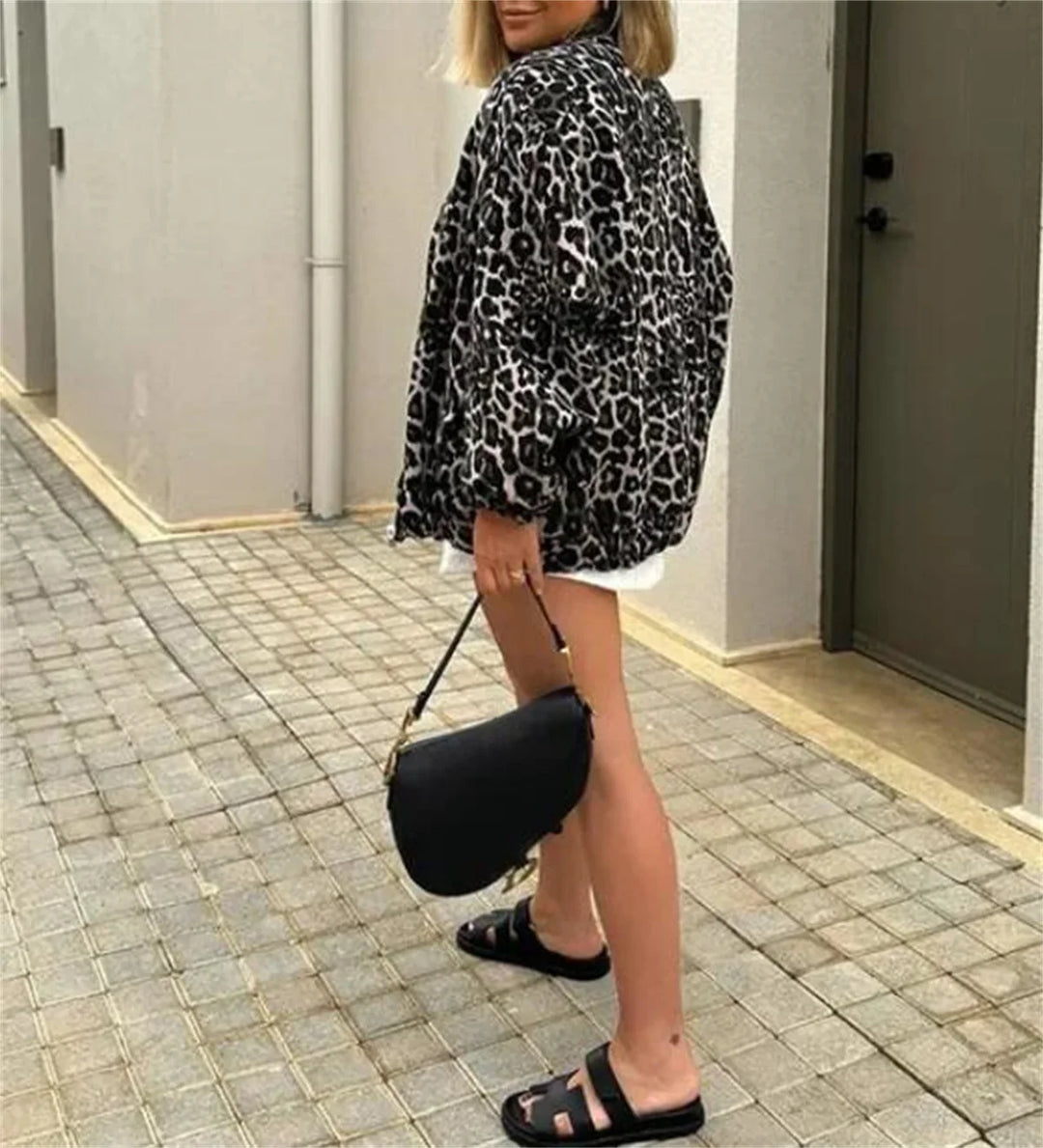 Bomber Jacket with Leopard Print
