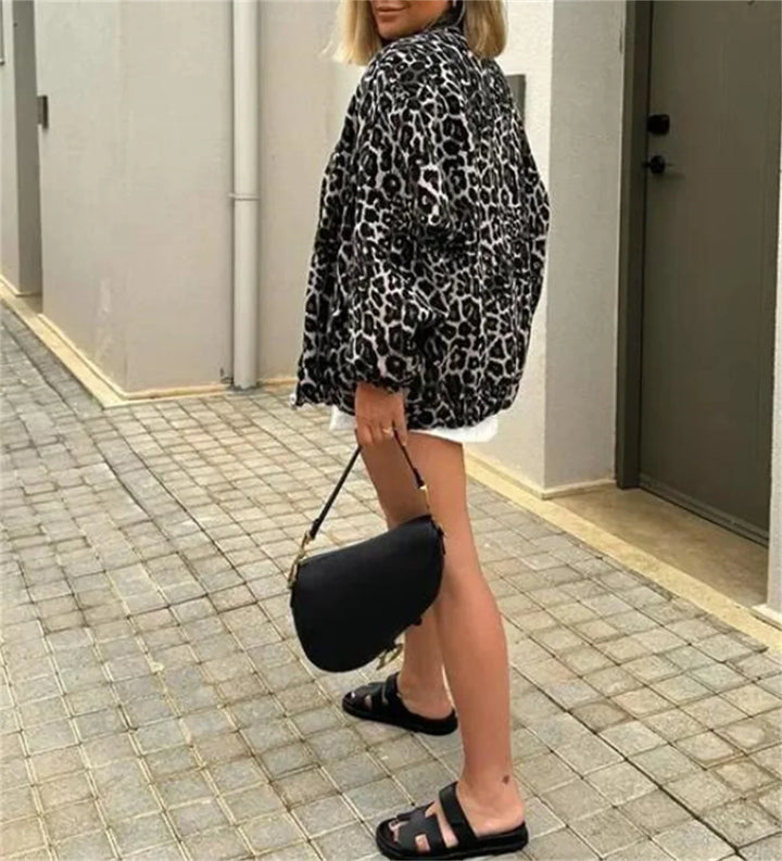 Bomber Jacket with Leopard Print