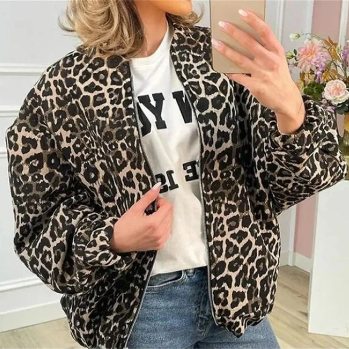 Bomber Jacket with Leopard Print