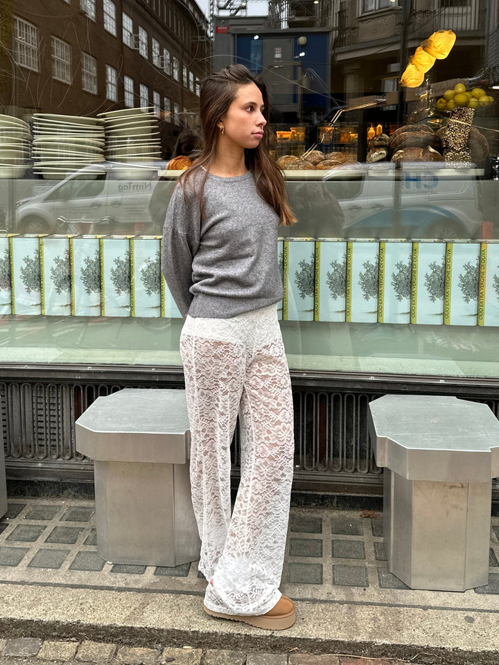 Flared Trousers with Lace and High Waist