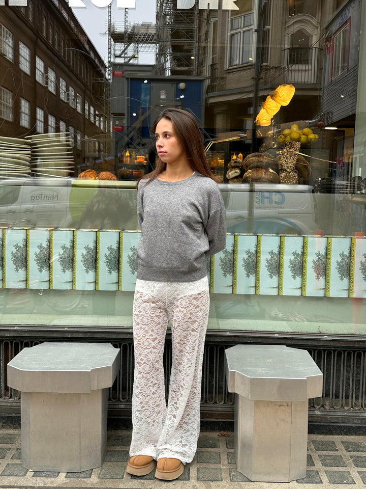 Flared Trousers with Lace and High Waist