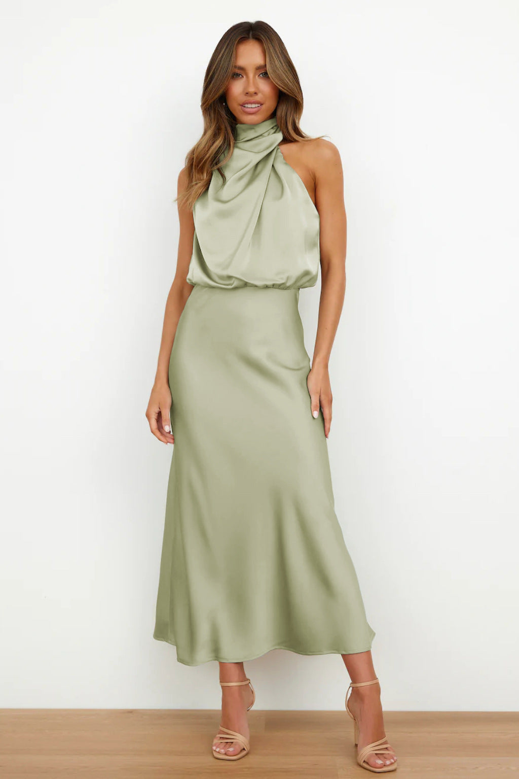 A-Line Midi Dress - Square Neckline Short Sleeve