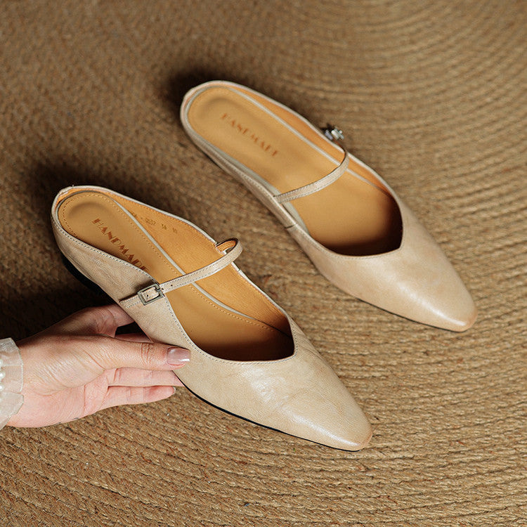 Women Genuine Leather Slip-On Mules