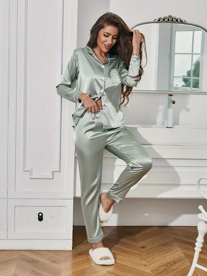 Satin Pyjama Set Elegant Women's Sleepwear