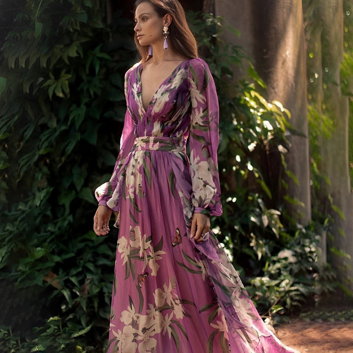 Floral Maxi Dress Waist Tie