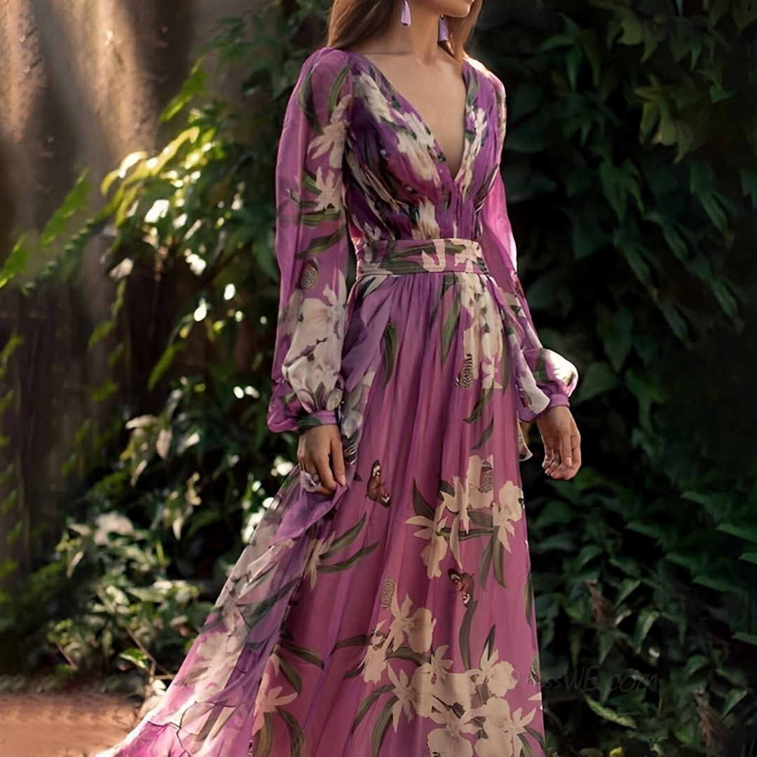 Floral Maxi Dress Waist Tie
