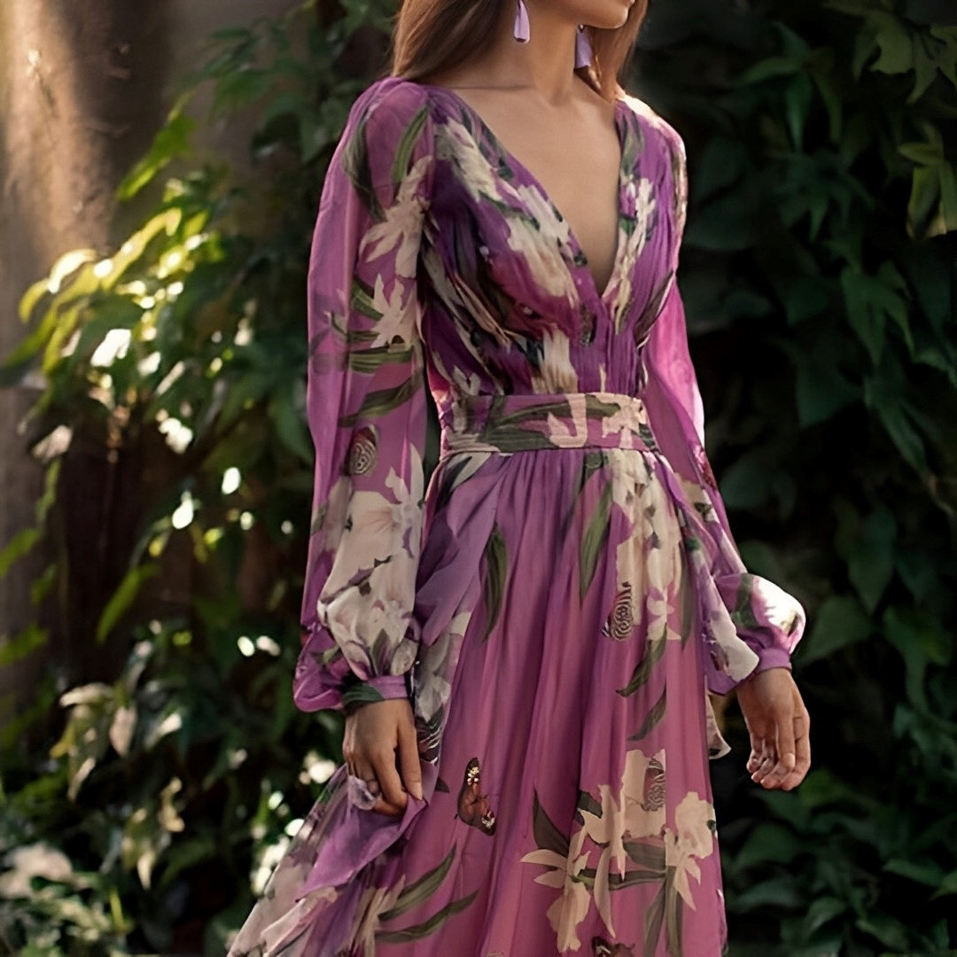 Floral Maxi Dress Waist Tie