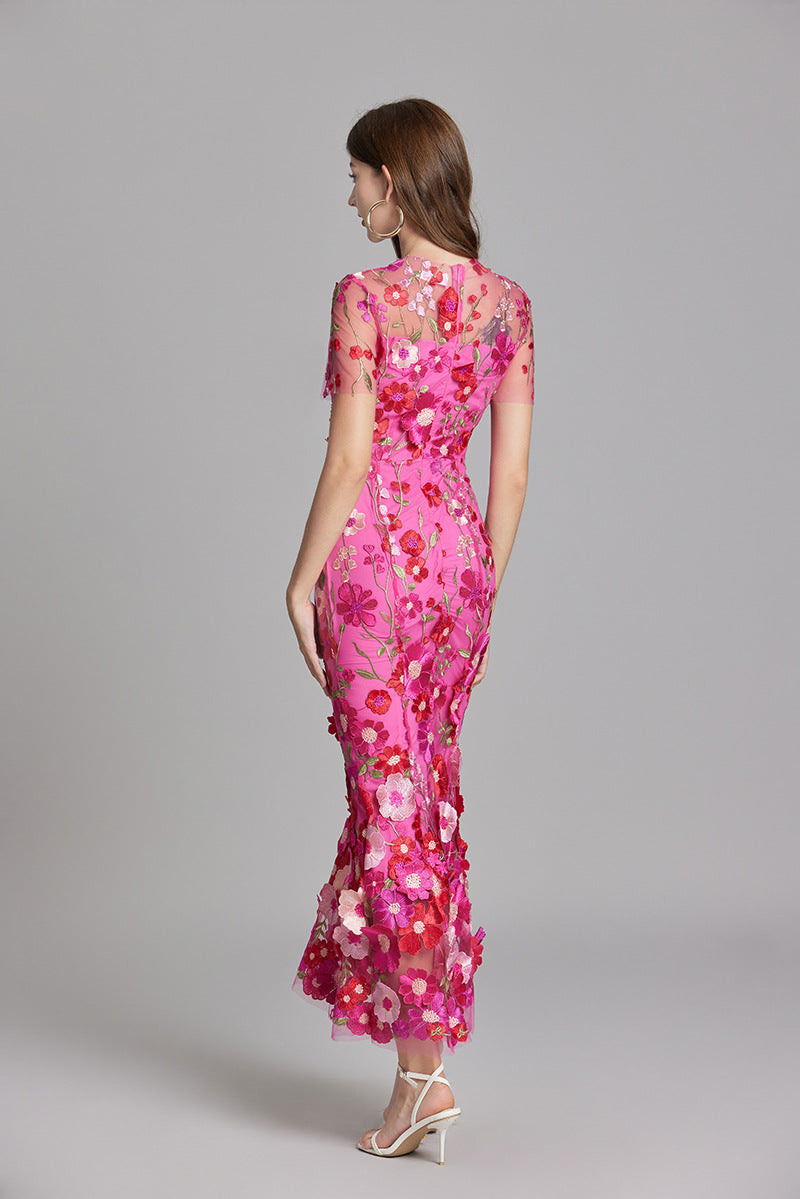 Floral Applique Mermaid Evening Gown