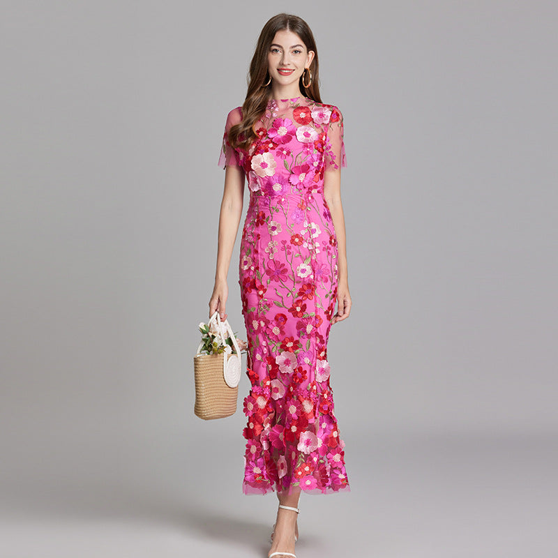 Floral Applique Mermaid Evening Gown