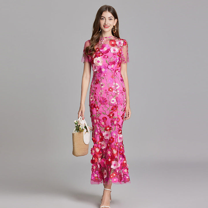 Floral Applique Mermaid Evening Gown