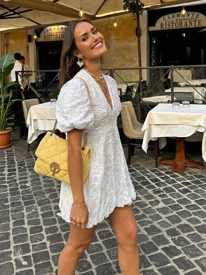 White Dress with Embroidered Ruffles