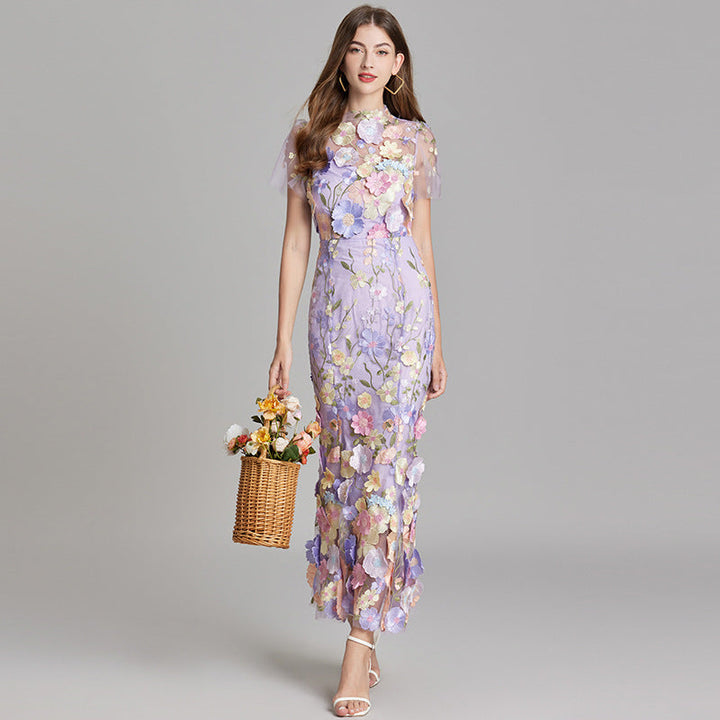 Floral Applique Mermaid Evening Gown