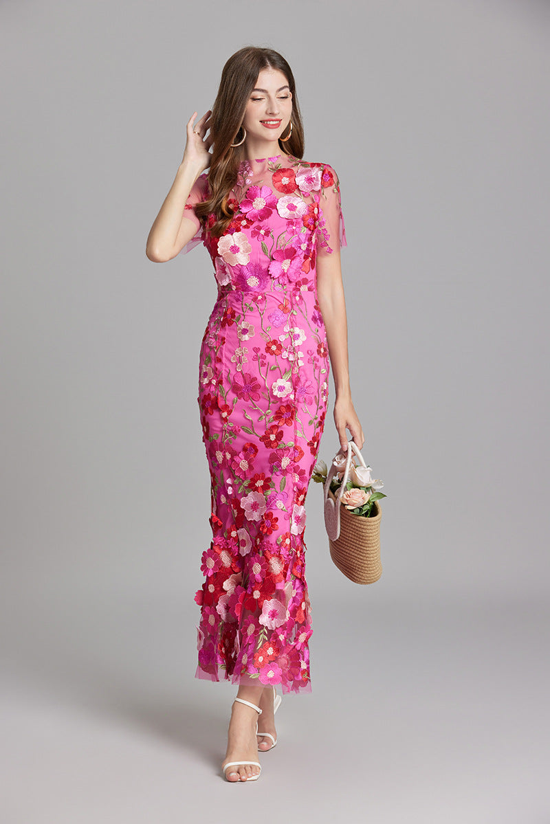 Floral Applique Mermaid Evening Gown