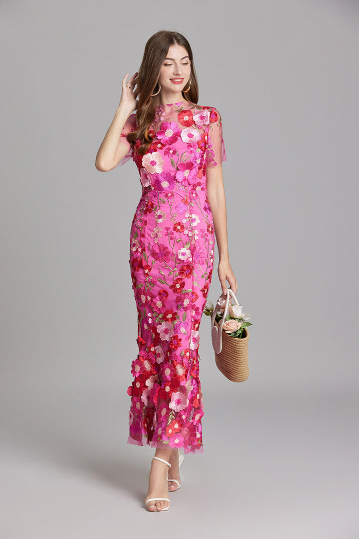 Floral Applique Mermaid Evening Gown