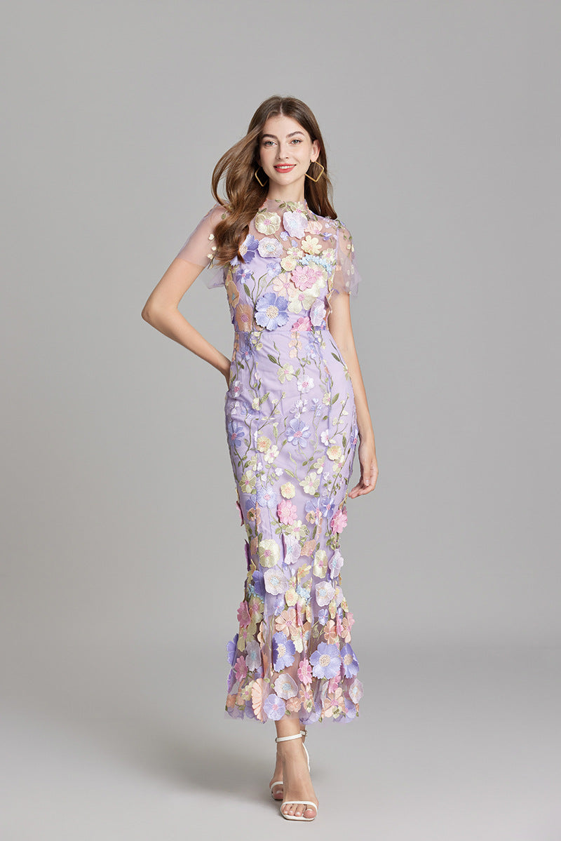 Floral Applique Mermaid Evening Gown
