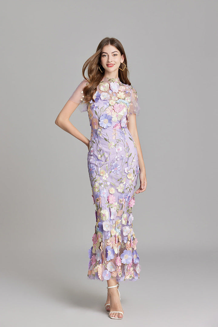 Floral Applique Mermaid Evening Gown