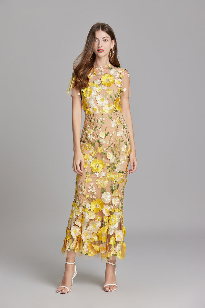 Floral Applique Mermaid Evening Gown