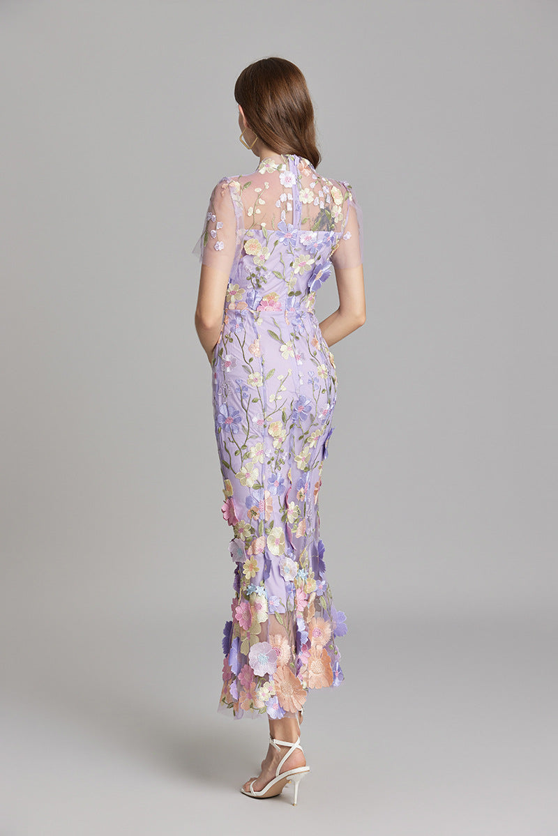 Floral Applique Mermaid Evening Gown