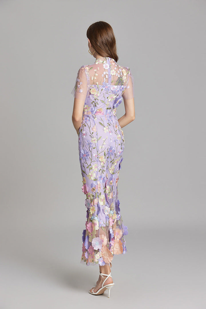Floral Applique Mermaid Evening Gown