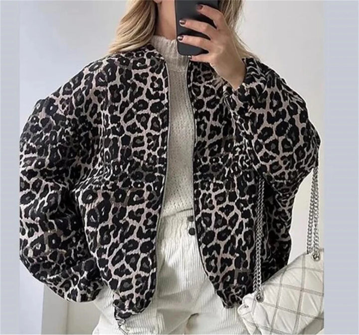 Bomber Jacket with Leopard Print