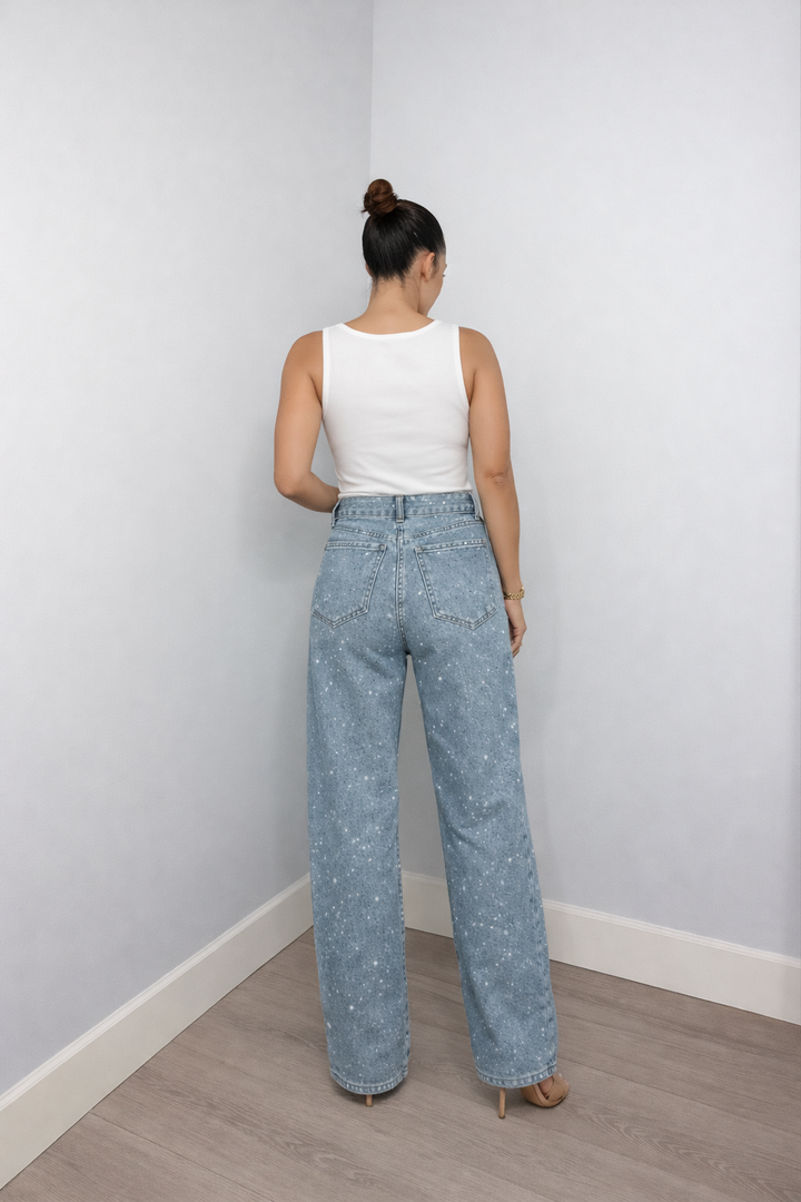 High-Waist Jeans with Glitter Details