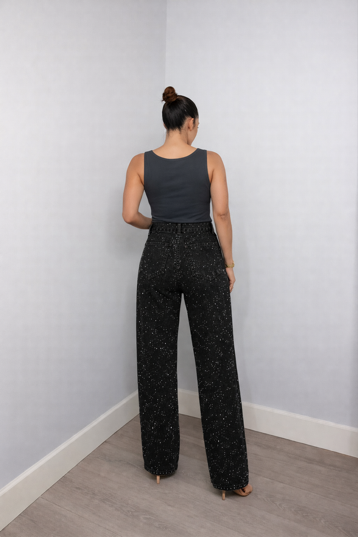 High-Waist Jeans with Glitter Details