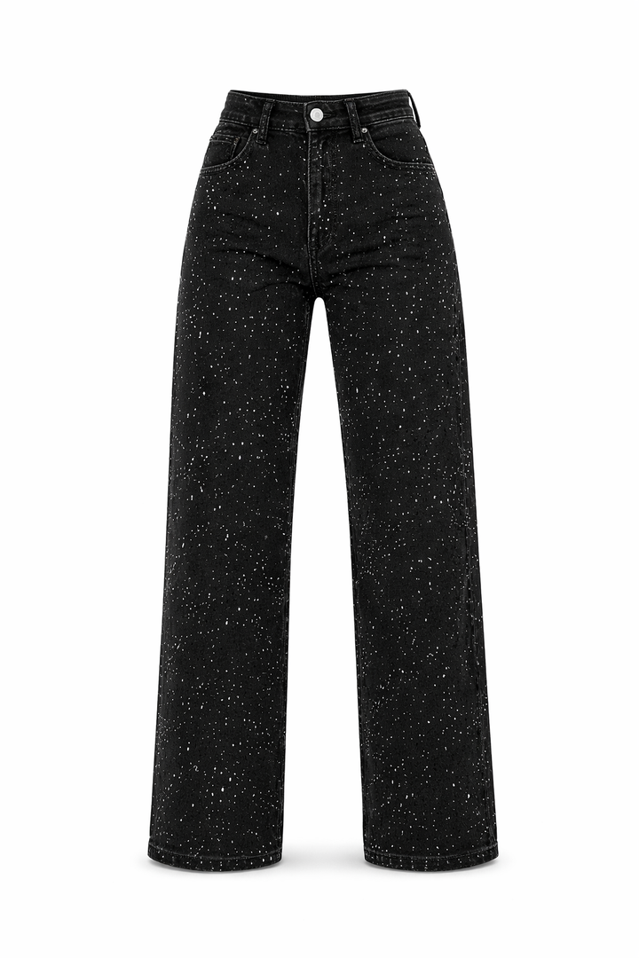 High-Waist Jeans with Glitter Details