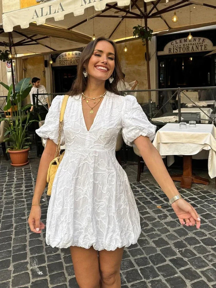 White Dress with Embroidered Ruffles