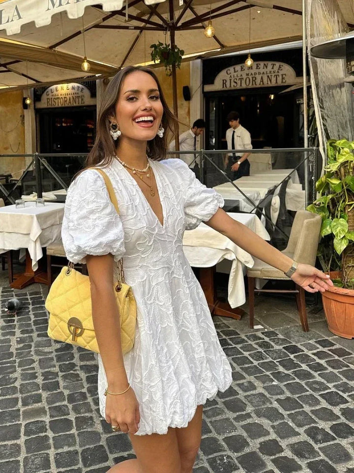White Dress with Embroidered Ruffles