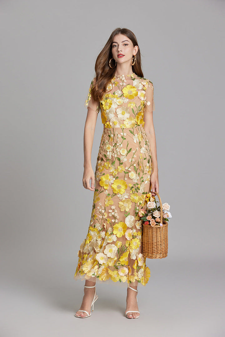 Floral Applique Mermaid Evening Gown