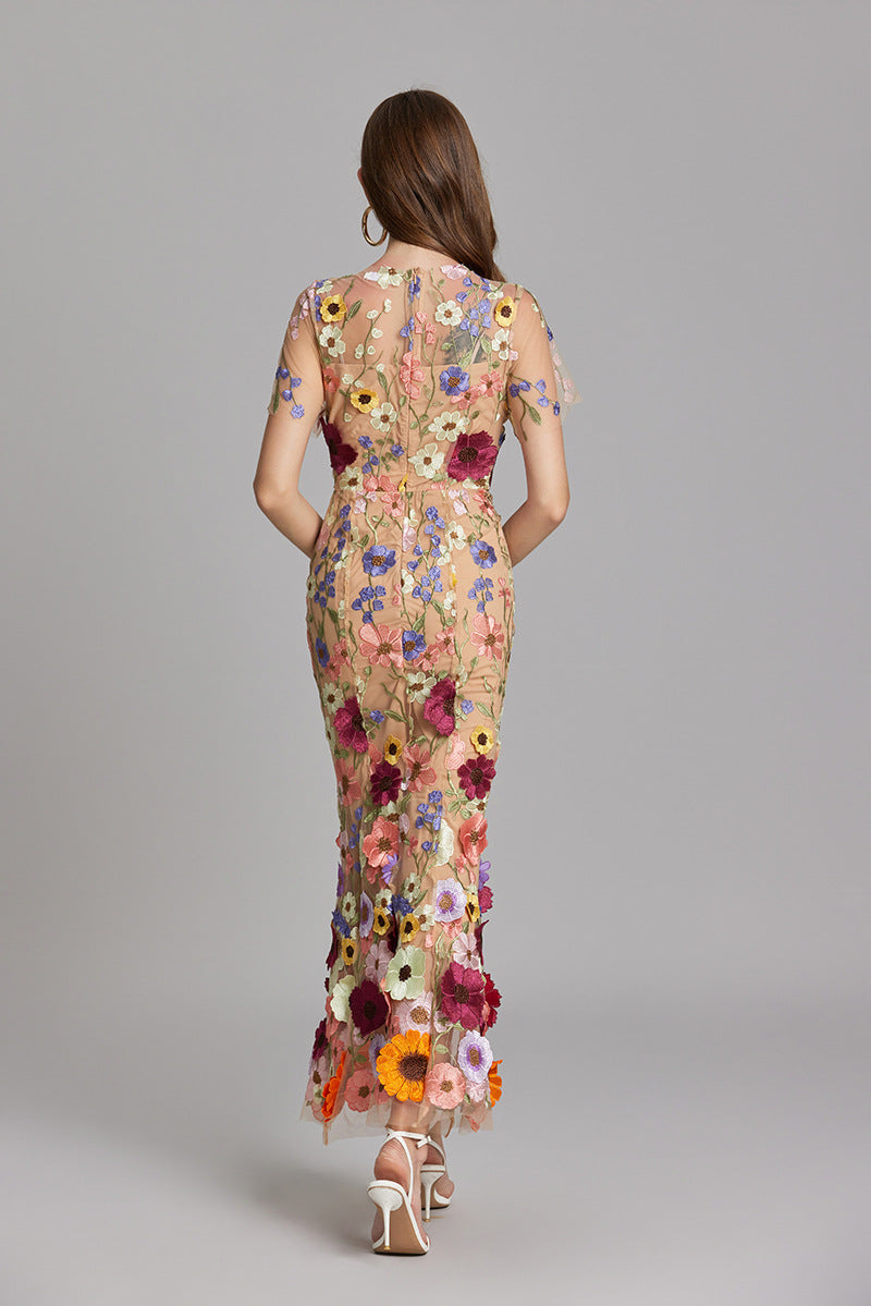 Floral Applique Mermaid Evening Gown