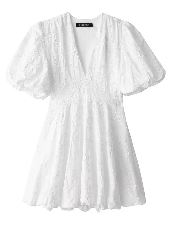 White Dress with Embroidered Ruffles