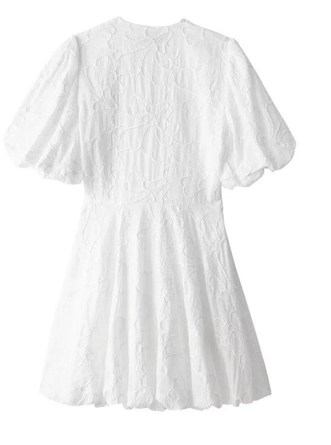 White Dress with Embroidered Ruffles