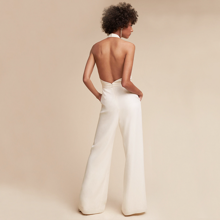Women’s V-Neck Wide-Leg Jumpsuit - Short Sleeve Casual One-Piece