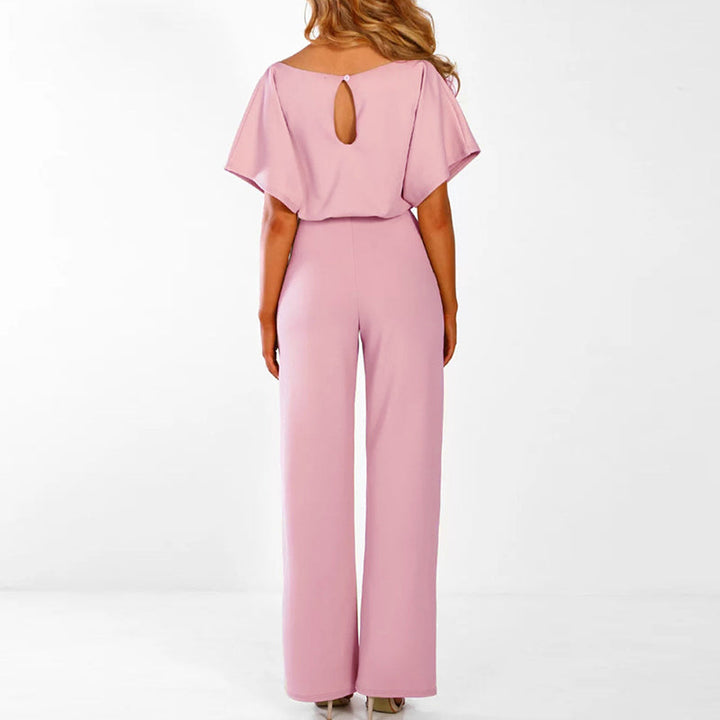Women’s Short Sleeve Wide-Leg Jumpsuit with Adjustable Waist Tie Detail