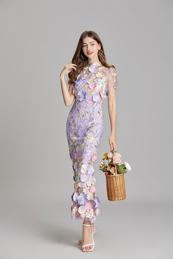 Floral Applique Mermaid Evening Gown